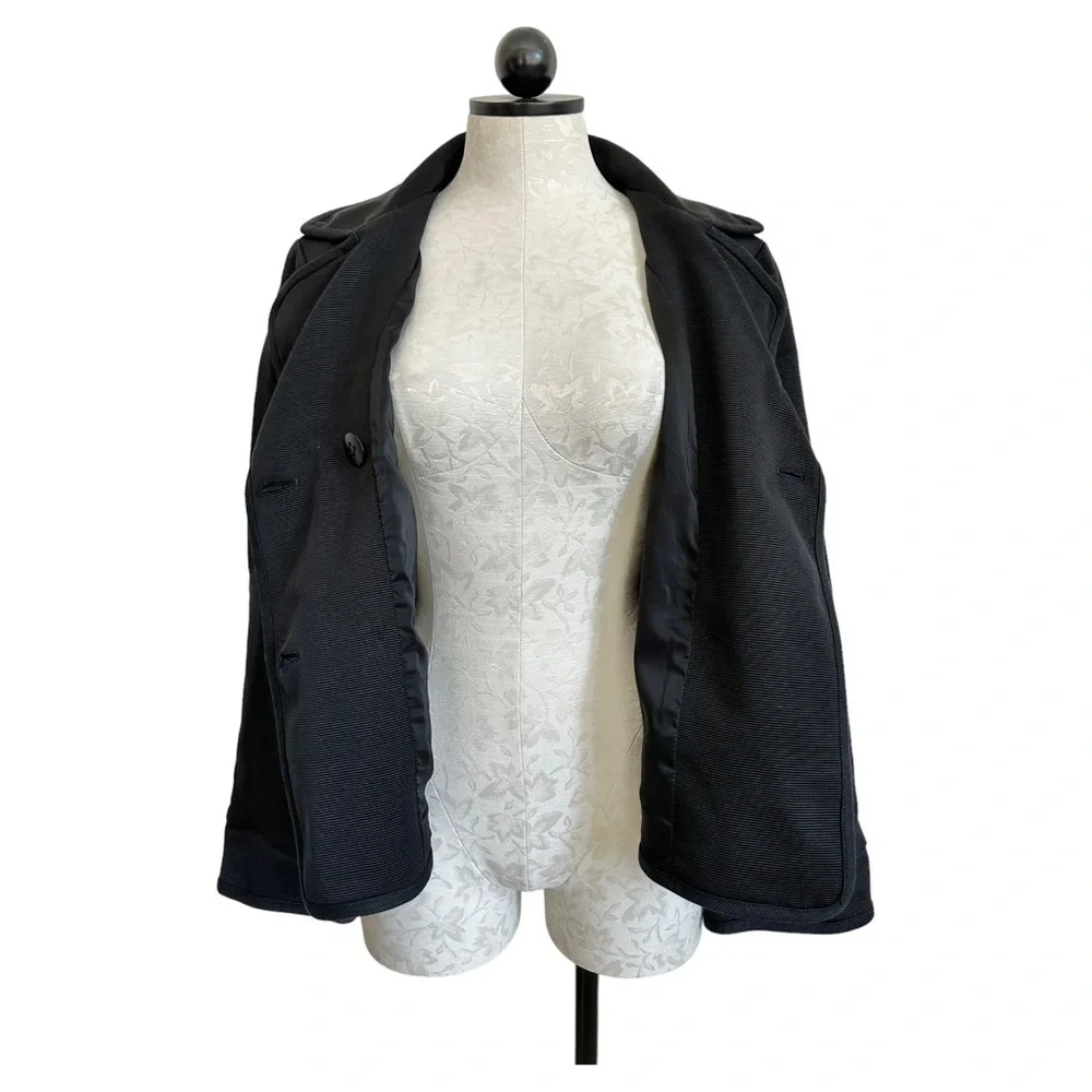 Talbots Black Pea Coat Double Breasted Textured Ridged Fully Lined Size 14 - Picture 7 of 14